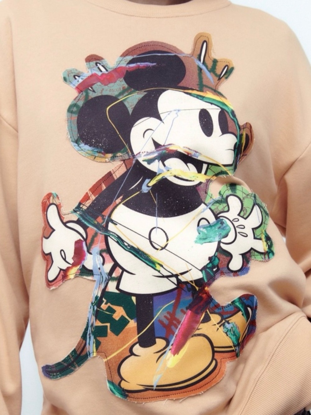 ZARA Disney Beige Sweatshirt with Colorful Mickey Graphic